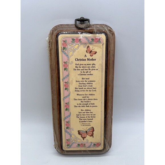 Vtg Christian Mother Butterfly Floral Wooden Hanging Plaque Inspirational Poem - Picture 1 of 5